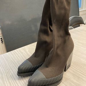 Chloe brown block heel sock boot